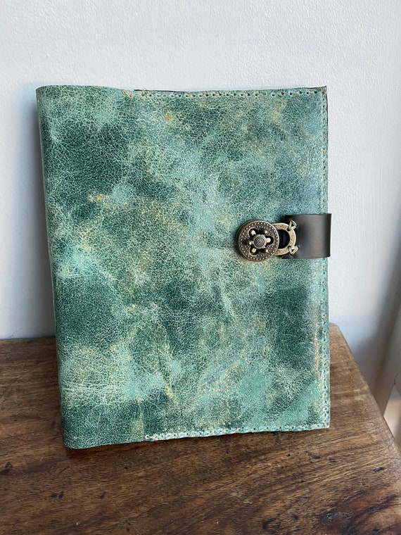 Jade Notebook / Large leather Journal / Refillable Leather Notebook / A4 Diary / Made by Hand