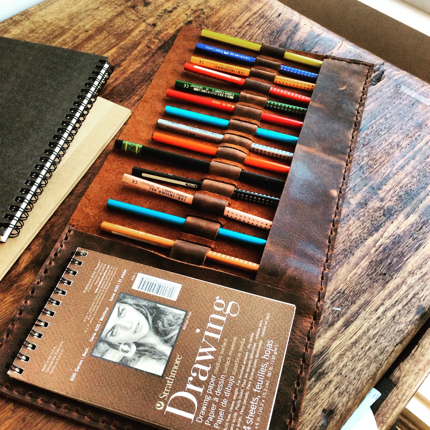 Drawing sketchbook, Refillable leather sketchpad drawing pencil