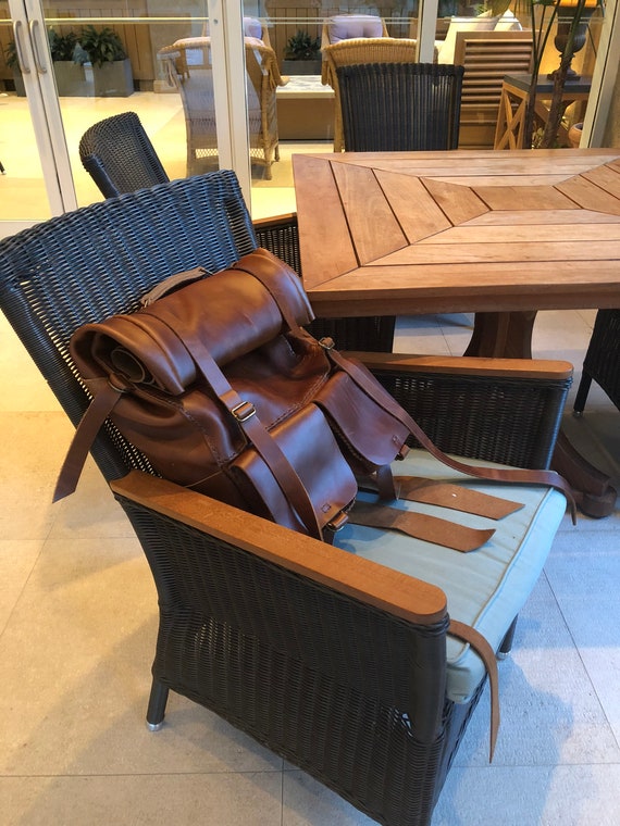 Backpack Roll Top / Leather Rucksack Mens/ Weekender Backpack / Expandable Backpack / Handmade Leather Bag