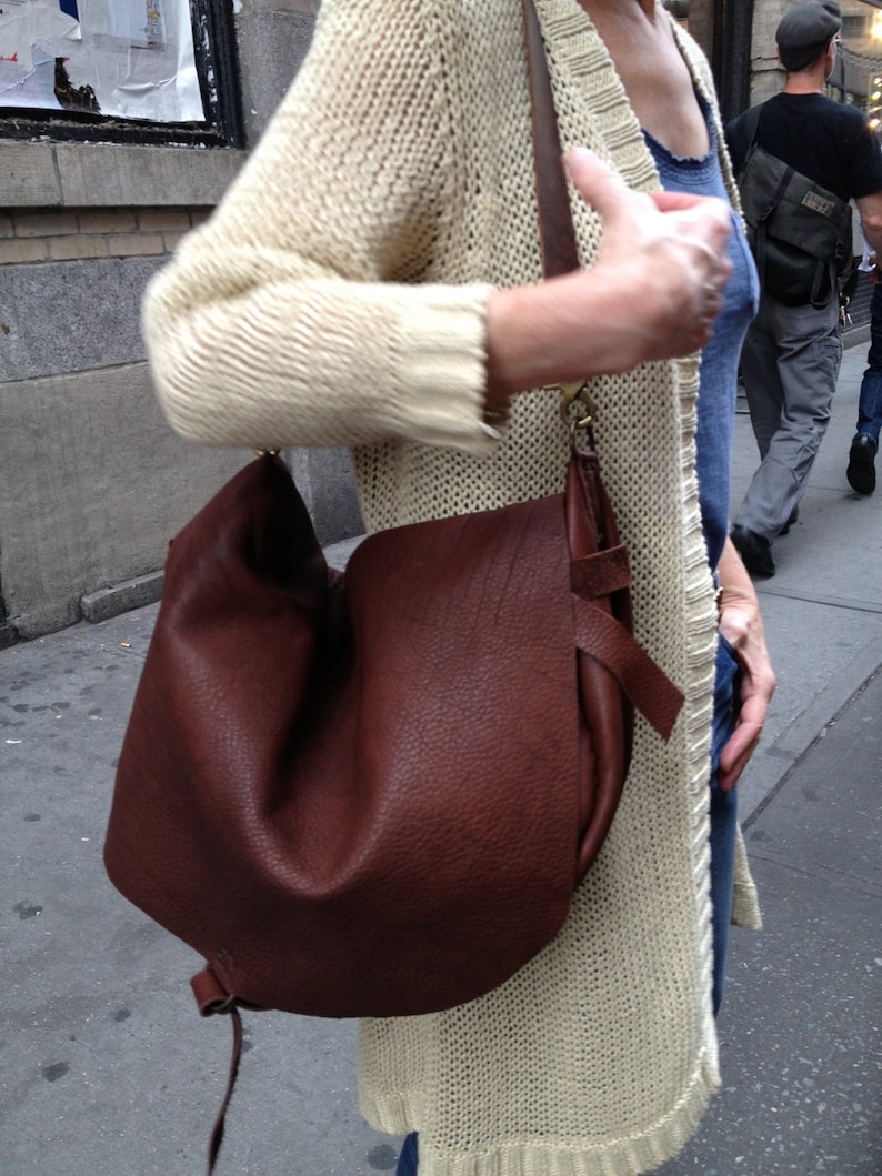 Leather crossbody bag, Brown leather hobo bag, Soft leather slouchy satchel, Crossbody handbag, Made in NY city image 3