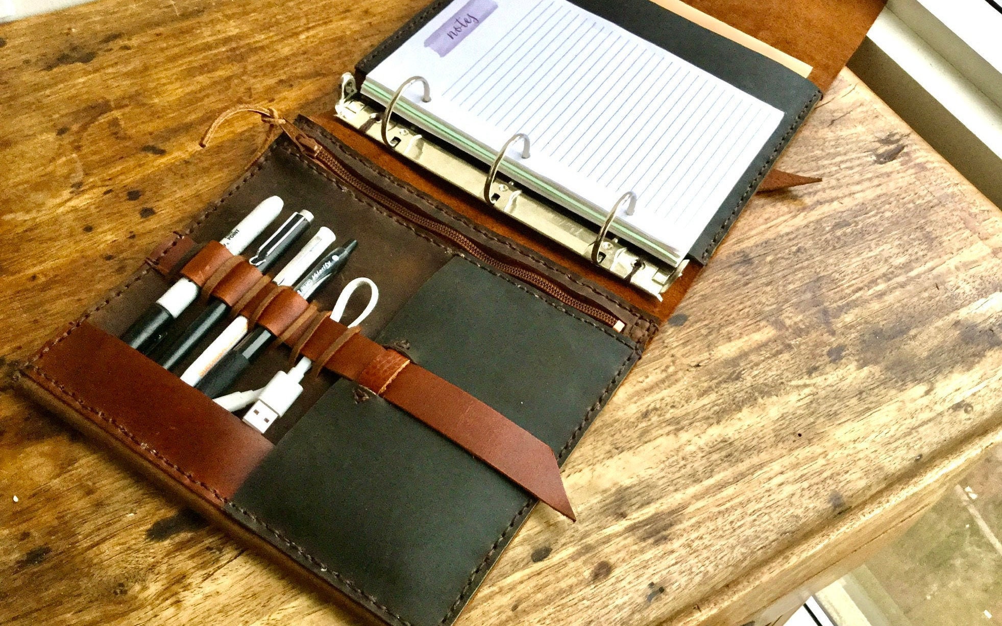 Smartfee Leather Pocket Organizer Planner, 6-Ring Notebook Binder With Daily And Weekly Refills Flyleaf Croc Print Leather Croc Steelblue Pocket