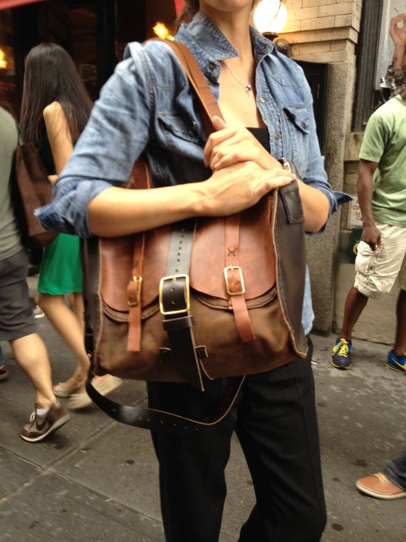 Tote Purse / Leather tote bag with zipper / Hand stitched leather handbags / Custom made tote bags NYC USA