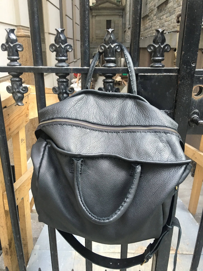 Zippered tote bag Large black tote Soft black crossbody bag | Etsy