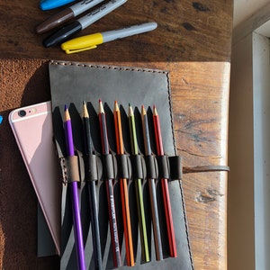 Handmade Leather Trifold Sketchbook Journal with Pen Holder image 4