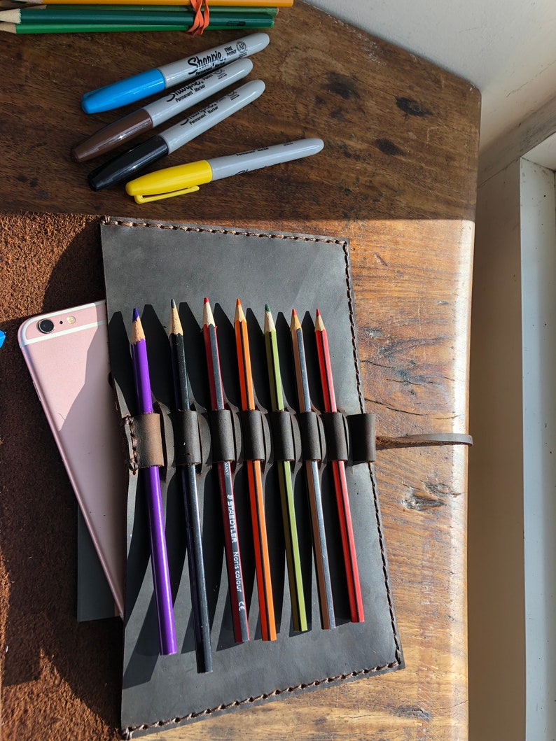 Handmade Leather Trifold Sketchbook Journal with Pen Holder image 4