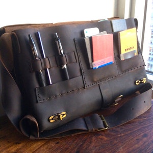 Large computer bag, 17 laptop satchel, Leather work bag, Computer bags for 17 inch laptop, Custom made in New York
