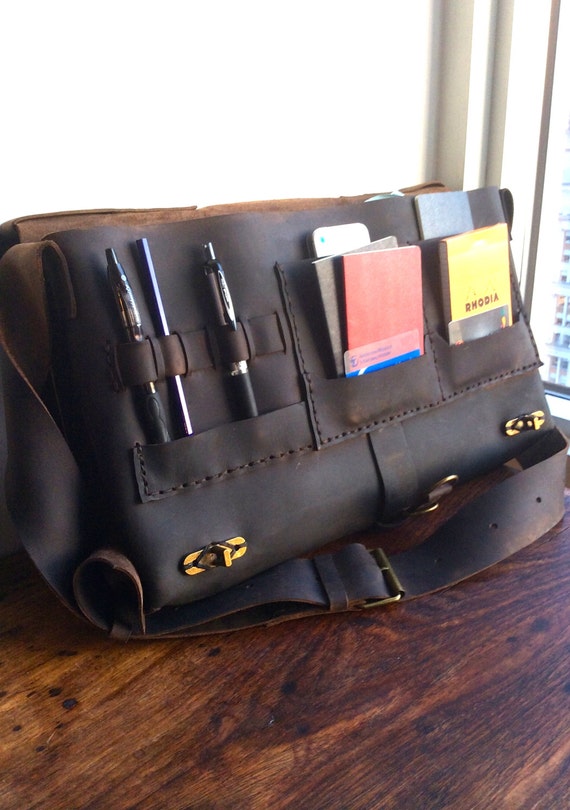 Large computer bag, 17 laptop satchel, Leather work bag, Computer bags for 17 inch laptop, Custom made in New York