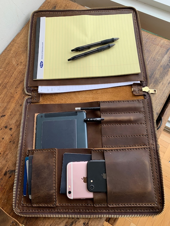 Executive Zippered Padfolio / Zippered Leather Portfolio / Handmade Leather Portfolio Bag / Padfolio with Zipper