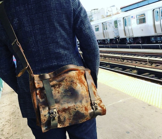 Laptop bag, Computer messenger, Handmade leather laptop satchel, Soft distressed leather, Custom made by hand in NYC