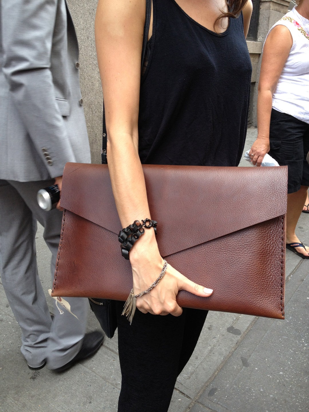 Simple Fashion Women Envelope Clutch Bag Solid Color Leather