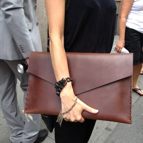 Handmade Brown Bridle Leather Clutch, Document & Laptop Holder