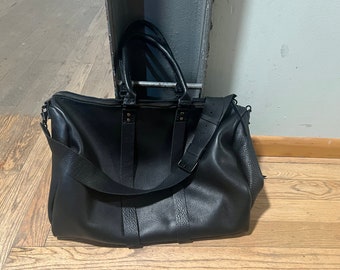 Black Duffle / Soft Travel Bag / Black Leather Weekender