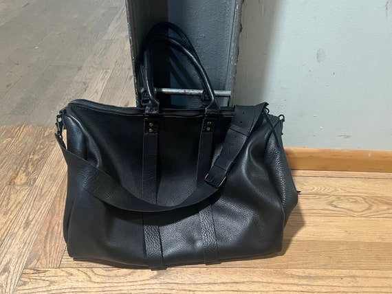 Black Duffle / Soft Travel Bag / Black Leather Weekender
