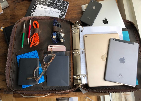 Zip Portfolio / Case Ring Binder / Zippered Binder pockets / Handmade leather Zip organizer / Leather Expandable portfolio