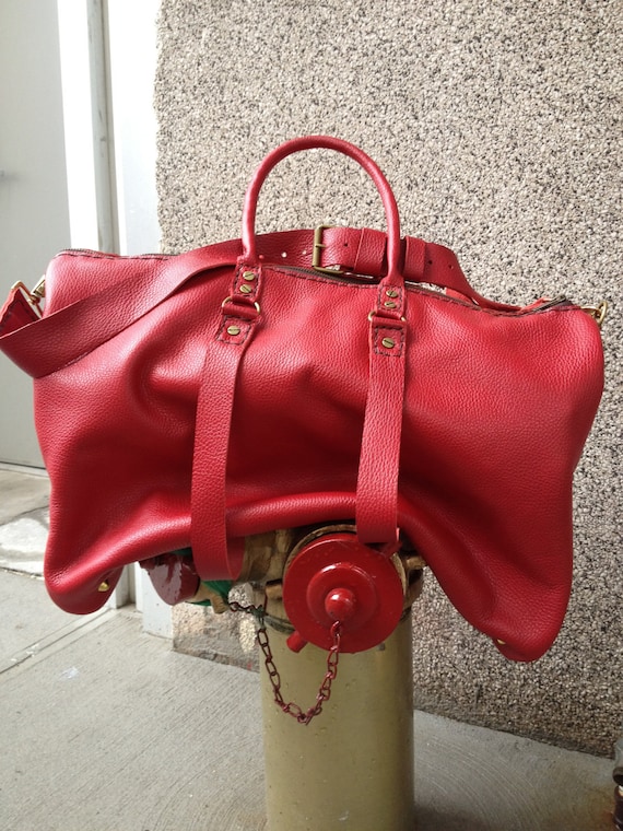 red leather bag