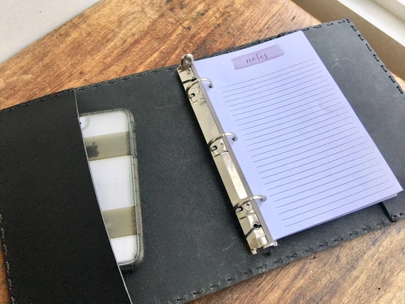 Small Binder A5 Planner Organizer Three Ring Notebook Black 