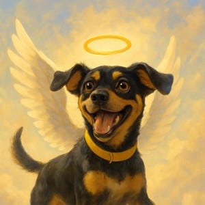 Personalized Dog Illustration | Angel Pet Drawing with Halo & Wings | Pet Loss Keepsake