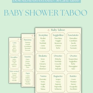 Jeu Tabou Baby Shower Jaune et Vert – 36 Cartes – PDF Imprimable | Téléchargement instantané