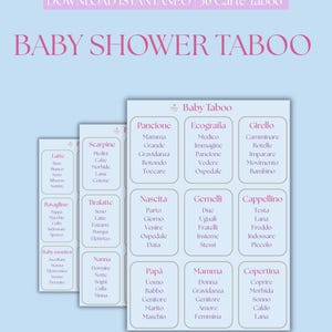 Gioco Taboo Baby Shower Rosa e Azzurro – 36 Carte – PDF da Stampare | Download Istantaneo
