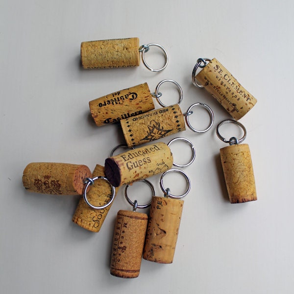 Keychain Party Favors, Wine Cork Favors, Wedding Favors, Wine Cork Keychains - yellow corks, keychains key chains - teamupcyclers