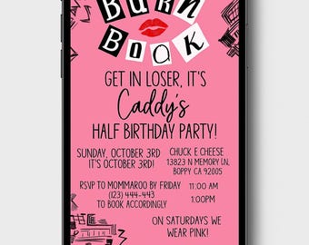 Mean Girls Birthday Invitation | Burn Book Editable Canva Template | Pink Party Digital Invite