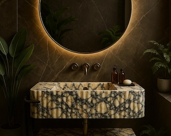Lavandino in marmo italiano con ripiano scanalato – "Mobiletto in pietra naturale – Lavandino da bagno di lusso per interior designer - calacatta viola - FATTO A MANO