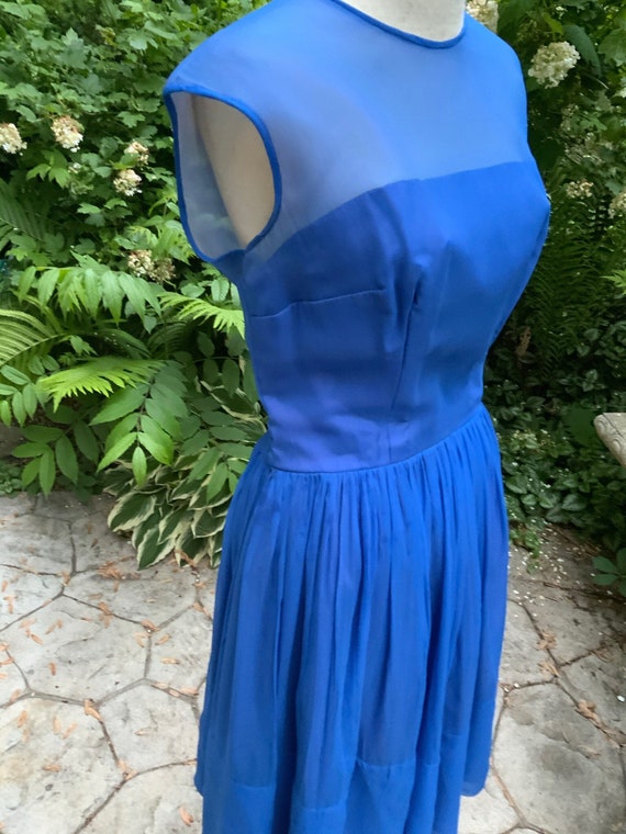 Royal blue chiffon dress from the 60s - image 3