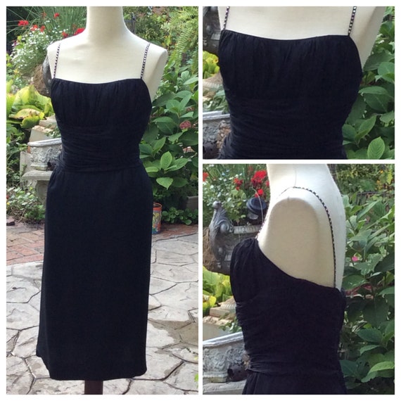 SALE Black Chiffon 1960'S Silk Chiffon Sheath Wit… - image 4