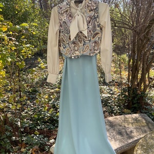 Pastel maxi dress from the 70s by David Warren of New York is more Rhoda than Mary