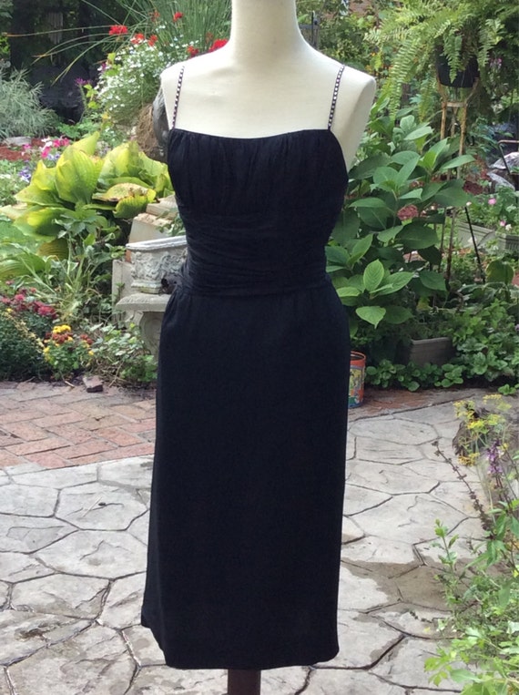 SALE Black Chiffon 1960'S Silk Chiffon Sheath Wit… - image 1