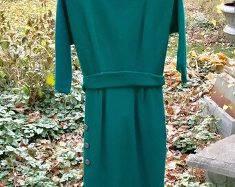 Forest green raglan-sleeve wool dress from the 60s.