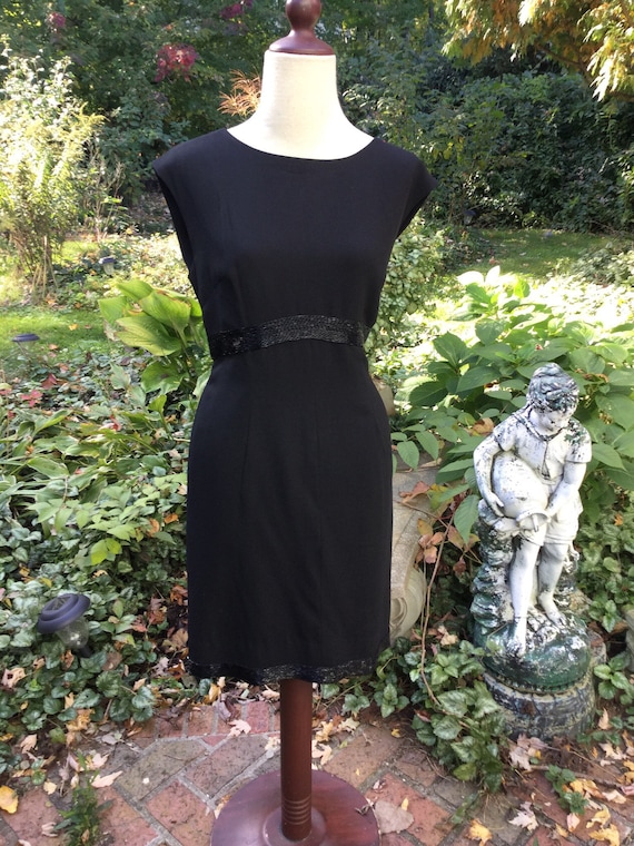 1960s little black cocktail dress with bugle beads wi… - Gem