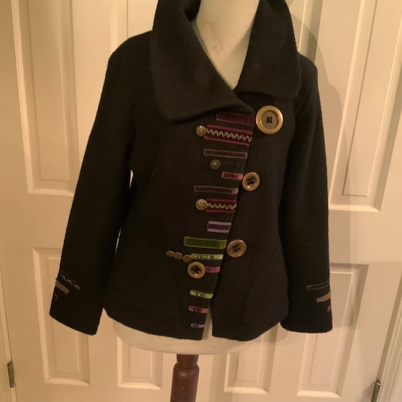 Black wool asymmetrical jacket has character - image 1