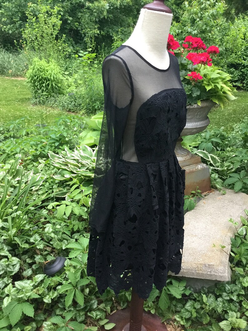 Little black dress with Battenberg lace and a touch of scandal