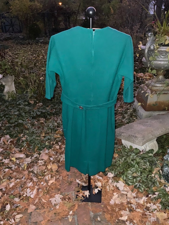 Forest green raglan-sleeve wool dress from the 60… - image 3