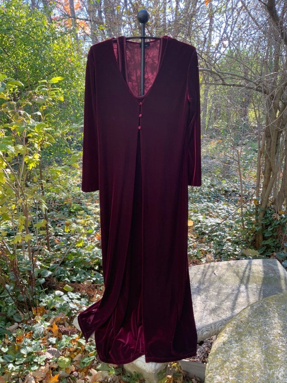 Cranberry velour maxi dress and coat by Mica are … - image 1