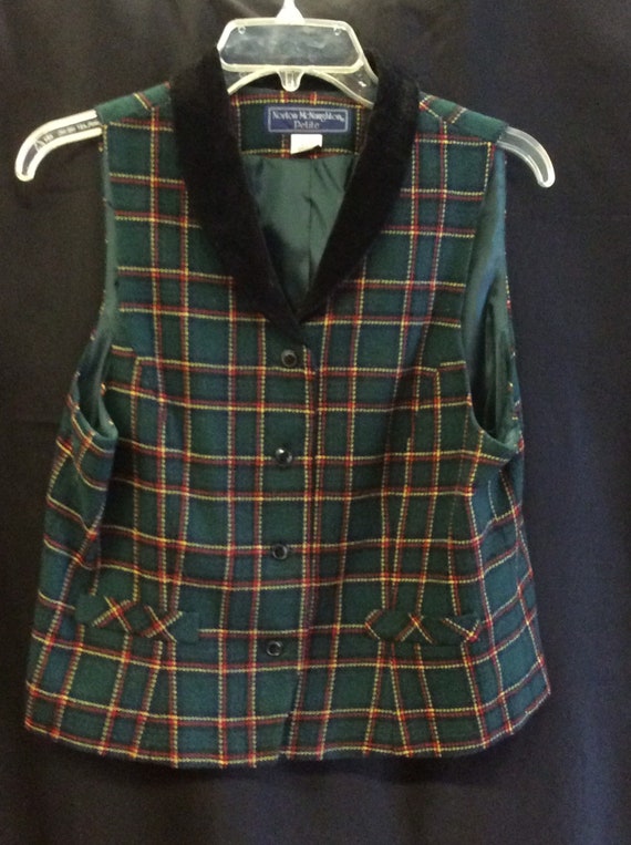 Norton McNaughton Petite green plaid vest