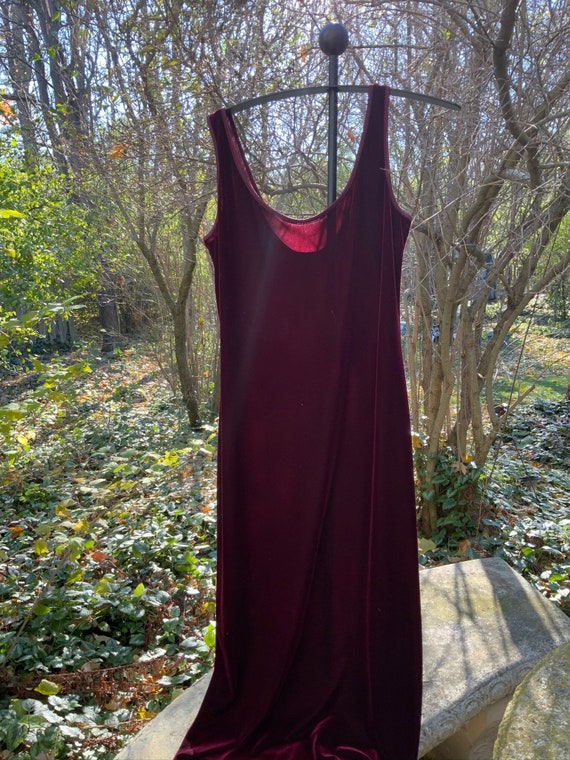 Cranberry velour maxi dress and coat by Mica are … - image 2