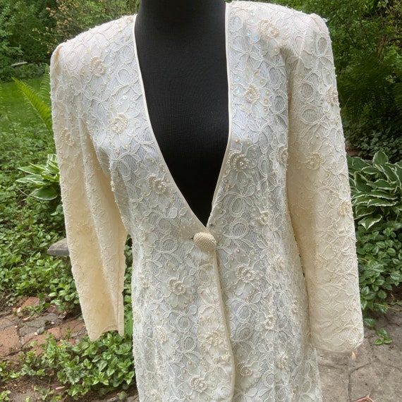 1980s formal jacket in  cream lace and bling