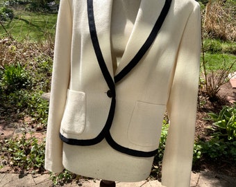 Ralph Lauren classic cream colored linen blazer with black piping.