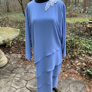 Cornflower blue crepe dress by Ursula of Switzerland