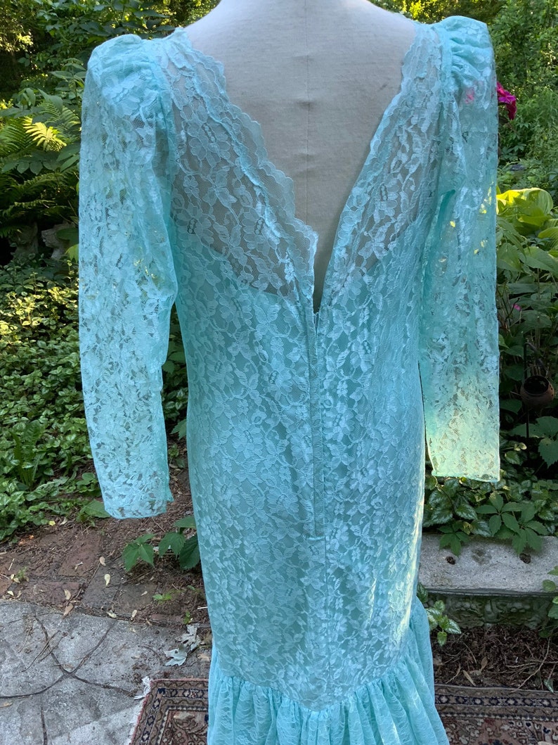 Lace formal in aqua by Bridal Originals image 3