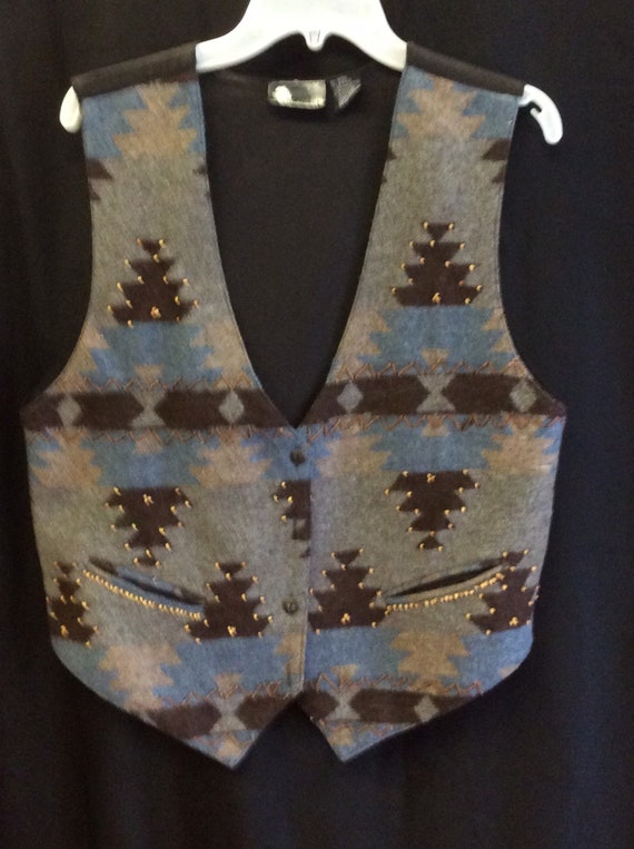 Blue and brown 1990s wool vest from In Charge Gem