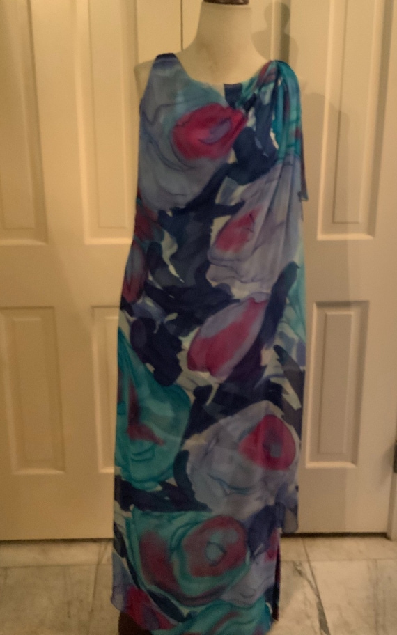 1960s luscious watery abstract print sleeveless m… - image 1