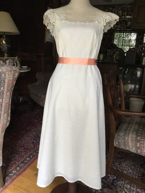 70s white cotton eyelet dress is pretty as a peach