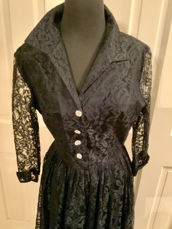 1960s Black Lace Shirtwaist dress---June Cleaver's