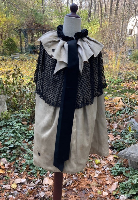 Oyster-white and black Victorian silk cape