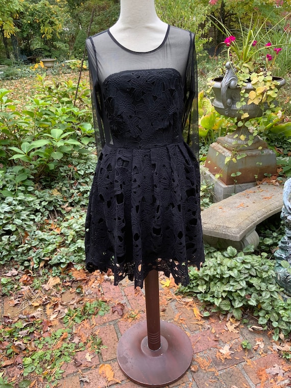 Black Sheer And Battenberg Lace Cocktail Dress