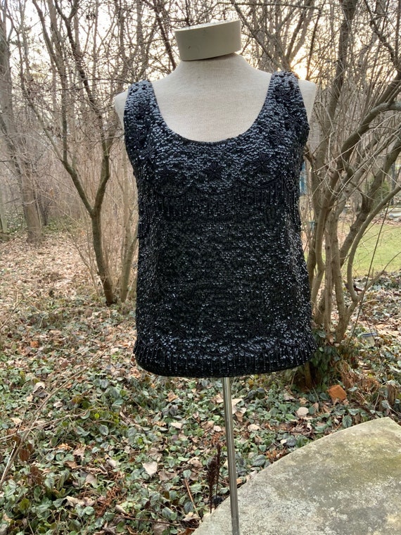 Gia Ninno black sequin designer top from the 60s:… - image 1