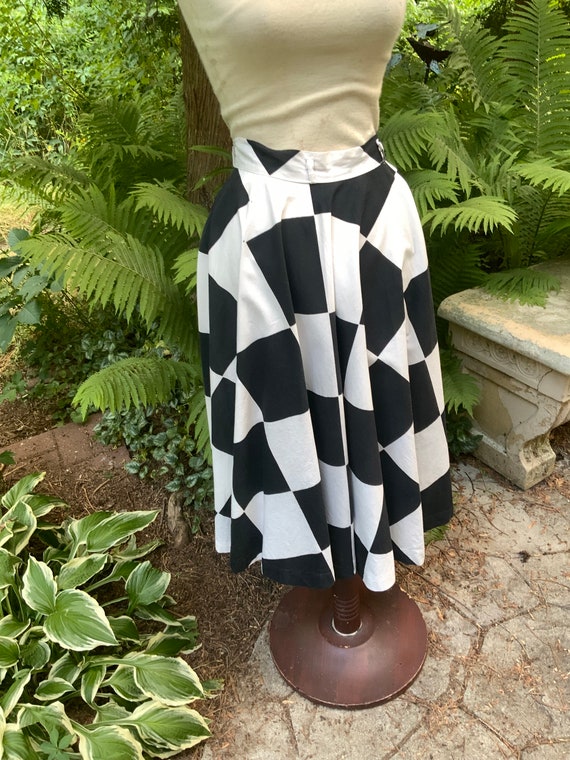 Bold harlequin plaid circle skirt from the 1950s--